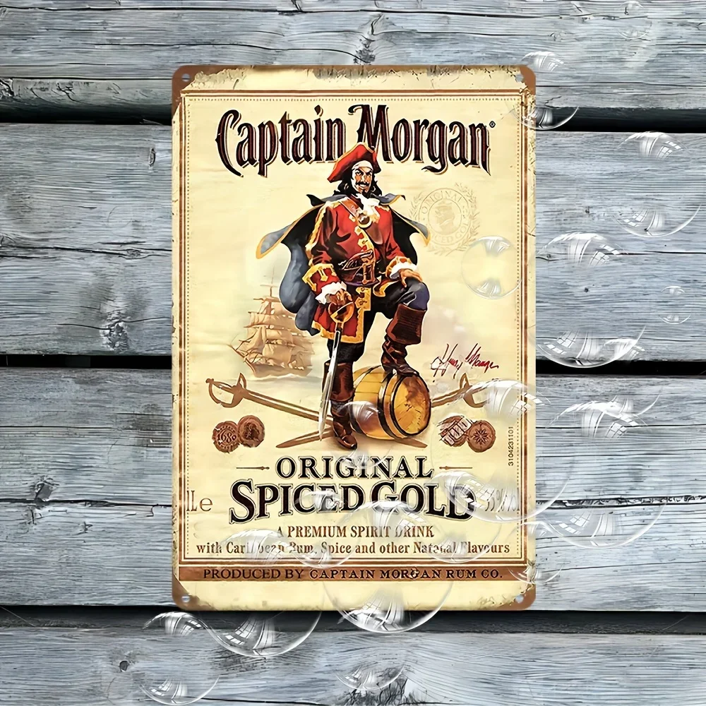 Captain Morgan Vintage-Metallschild, Rum-Marke, Retro-Blechschild, lustige Poster-Dekoration, perfekt für Bar, Pub, Club und Männerhöhle