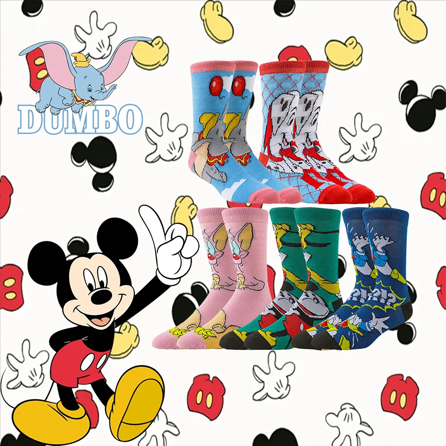 5 ペア男性女性ディズニーアニメソックスヒップホップストリートファッションノベルティおかしいカジュアルクルー漫画