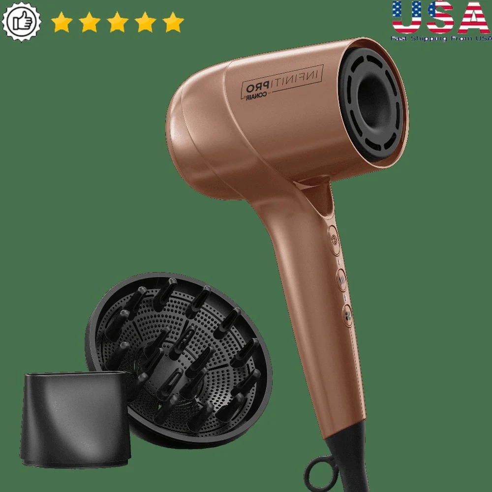 DigitalAIRE 이온 헤어 드라이어 경량 디자인 디퓨저 집중 장치 포함 3가지 열 설정 2가지 속도 조절 콜드 샷