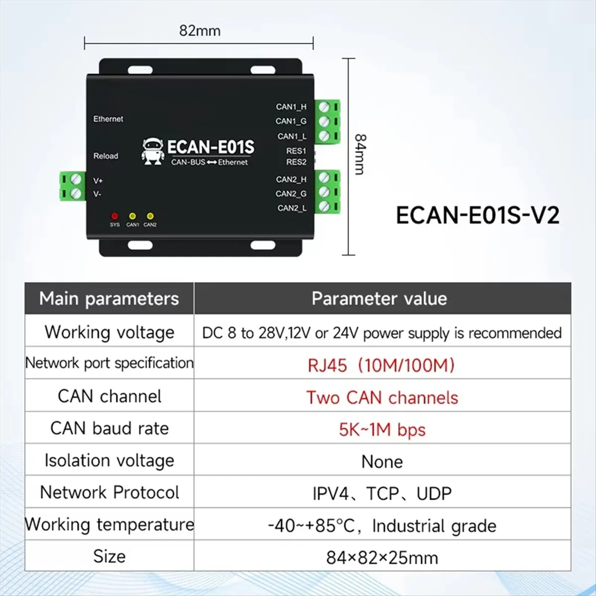 

Преобразователь протоколов An to Ethernet CDSENET ECAN-E01S CAN 2.0, реле CAN BUS, 2-канальный, TCP UDP, 8-28В, RJ45
