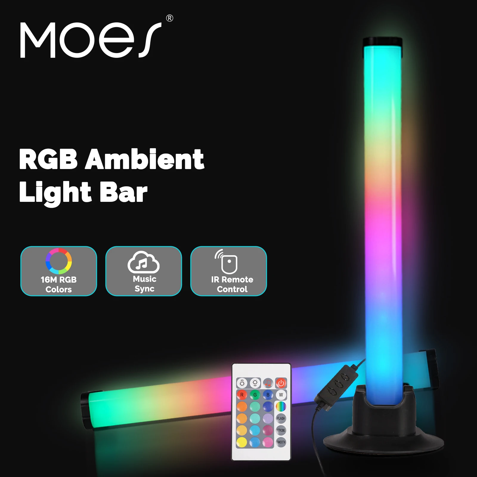 MOES RGB Bar Light Music Sync with IR Remote Control USB Powered Backlight for PC Desktop Cabinet Gaming Room Home Decor