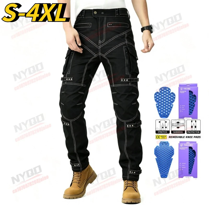 Men's Four Season Motorcycle Riding Pants, Waterproof and Wear-resistant Multi Pocket Pants with Protective Equipment, Anti Fall
