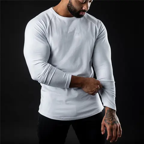 Men Compression Cotton T Shirt Fitness Long Sleeve Sport Tshirt Training Jogging Shirts Gym Sportswear Quick Dry Rashgard