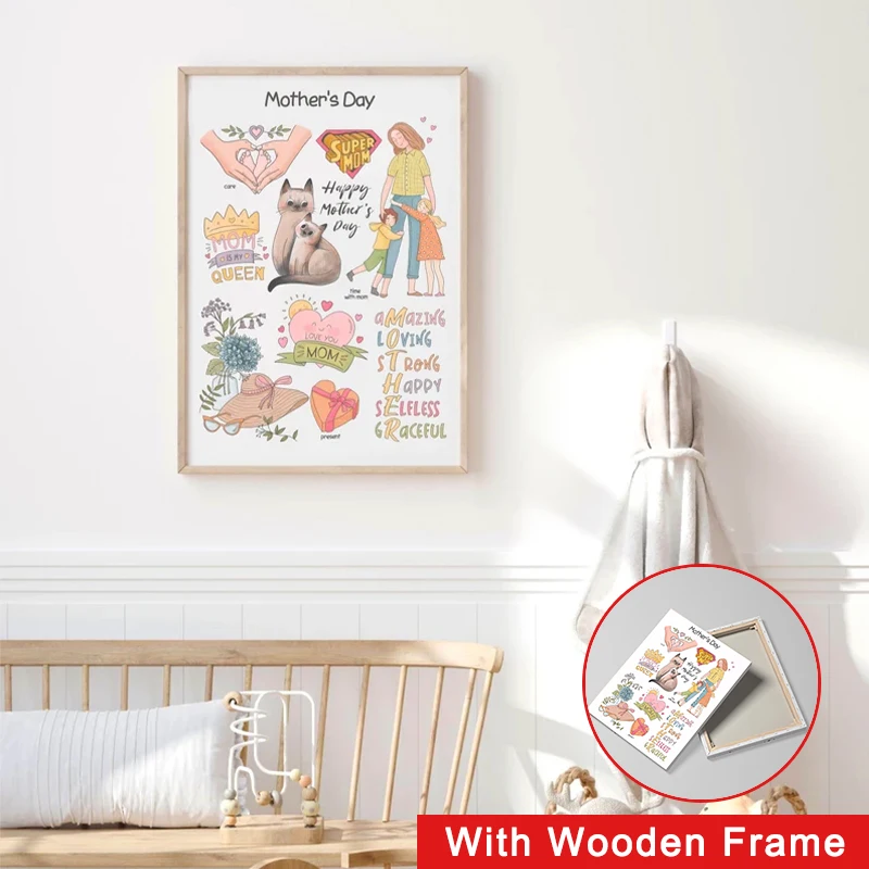 

Mother's Day Theme Poster Funny Watercolor Hand-Painted Heartfelt Messages Mother's Day Decorative Home Bedroom Wall Art Decor