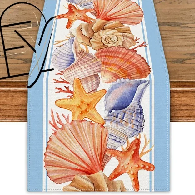 Linen Table Runner Orange Ivory Pumpkins with Autumn Daisies on Off White Fall Harvest