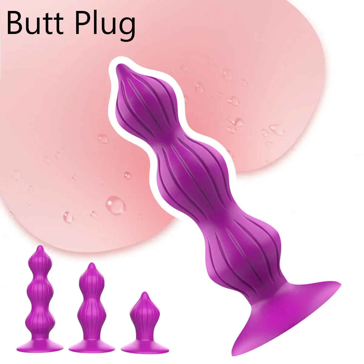 Anal Beads Butt Plug with Suction Cup Silicone Anal Plug with 3 Beads Anal Sex Toy for Beginners Masturbating