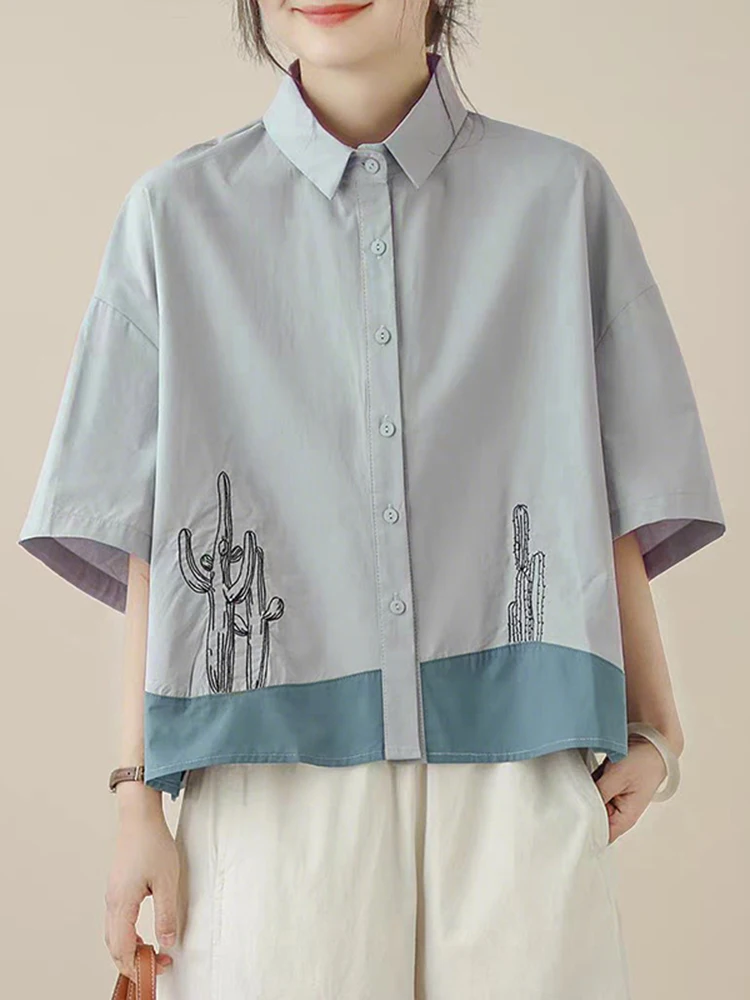 

Casual Loose Shirts Women Fashion Lapel Neck Buttons Tunic 3/4 Sleeve Vintage Printed Tops Summer Blusas Oversized ZANZEA 2025