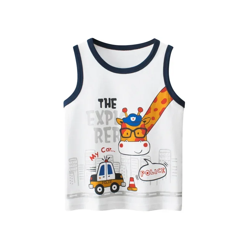 2024 Summer Boys Clothes Children Sports Top Cartoon Giraffe Kids Vest Casual Sleeveless Cotton Boy T Shirt Dropshipping