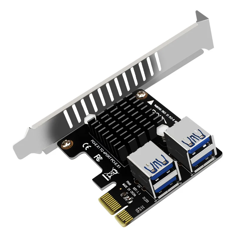 PCI-E Riser Card 1 to 4 PCI Express X1 Slots 4 Ports PCIE 1X Adapter Graphics Card Expansion ASM1184E Multiplier Card