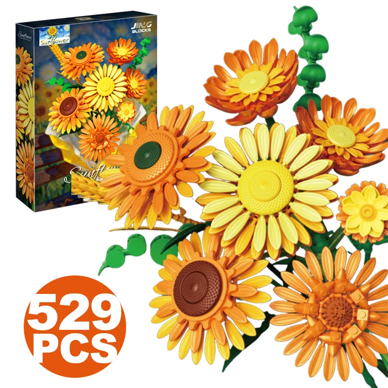 

NEW 529PCS Sunflower Creative Romantic Building Blocks Flowers Bouquet Vase Model Bricks Set Home Decoration Toys Girl Lady Gift