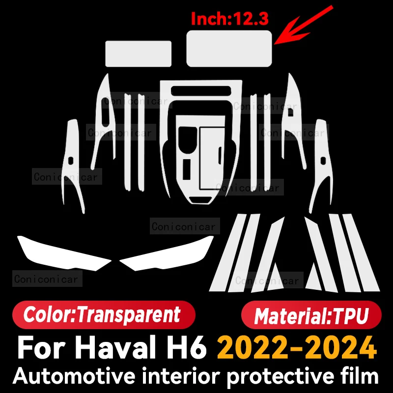 Voor Haval H6 2022-2024 Auto Interieur Middenconsole Transparante TPU Beschermende Film Anti-Kras Reparatie Film Accessoires Refit