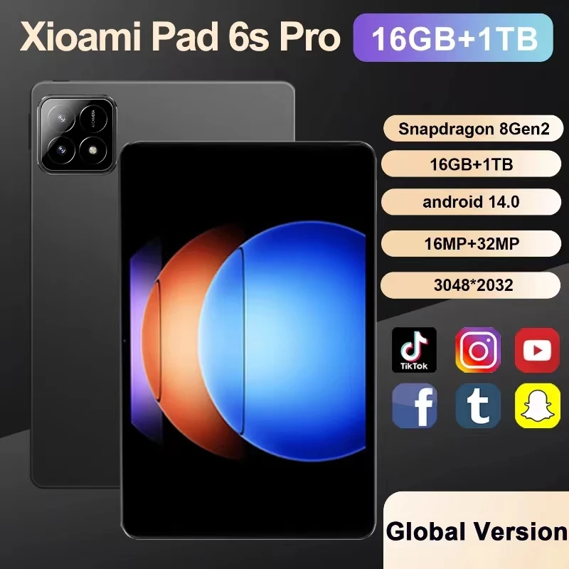 2024 oryginalny Pad 6S Pro wersja globalna HD 4K Android 13.0 Snapdragon 888 11 cal 16GB + 512GB 10000mAh Tablet 5G Dual SIM WIFI