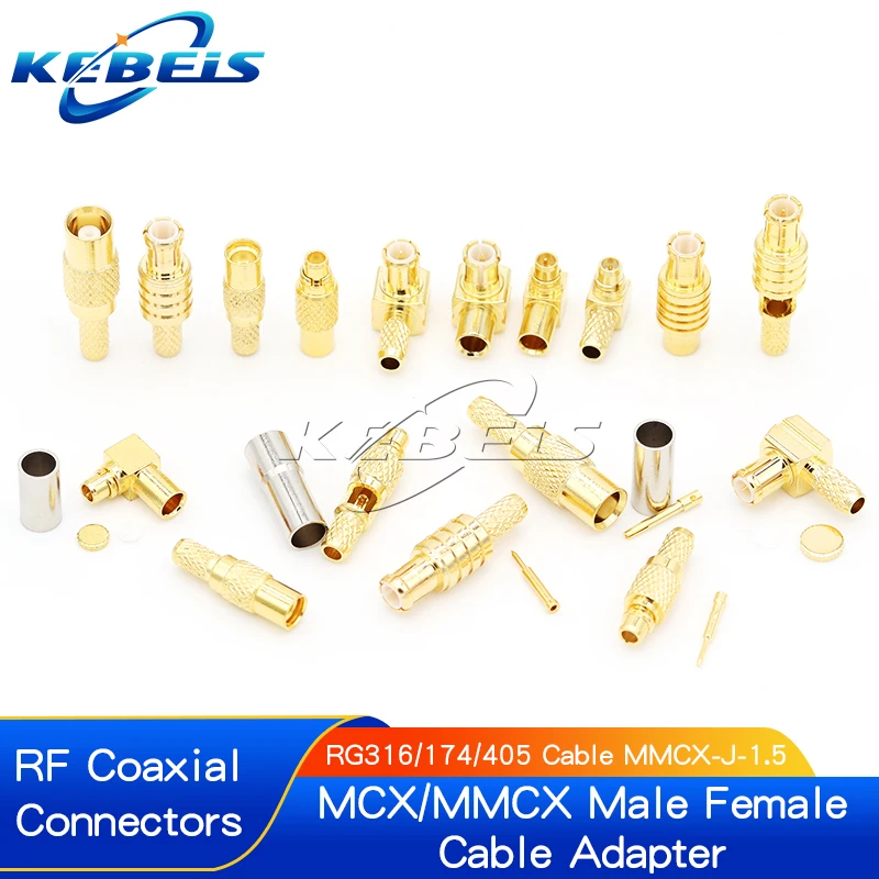 2PCS MCX-JW-1.5 male head MMCX-J-K-1.5 MCX MMCX connector MMCX-JB2 crimping RG316/405 feeder connector right angle elbow