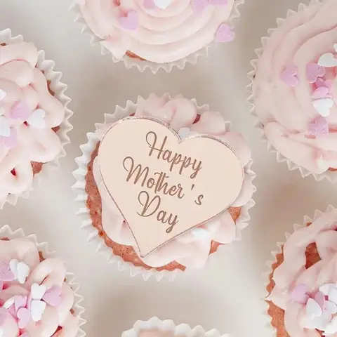 10pcs RoseGold Happy Mother's Day Heart Cupcake Topper Acrylic Cake   Decorating Baking Tools Party Supplies
