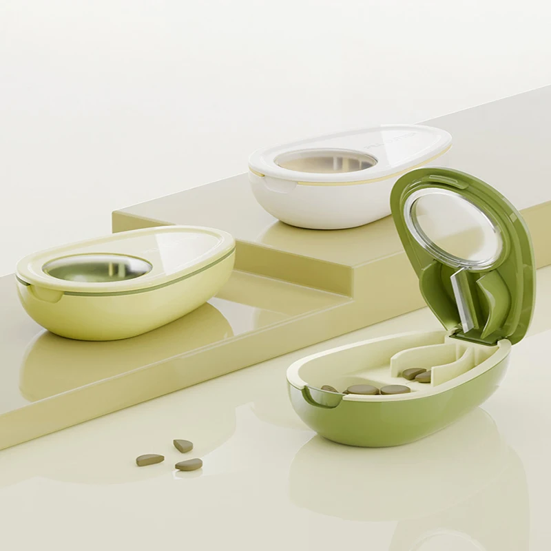 Travel pill cutter - Small pill cutter - Includes storage compartment box - Drug organizer box - Sealed and moisture-proof