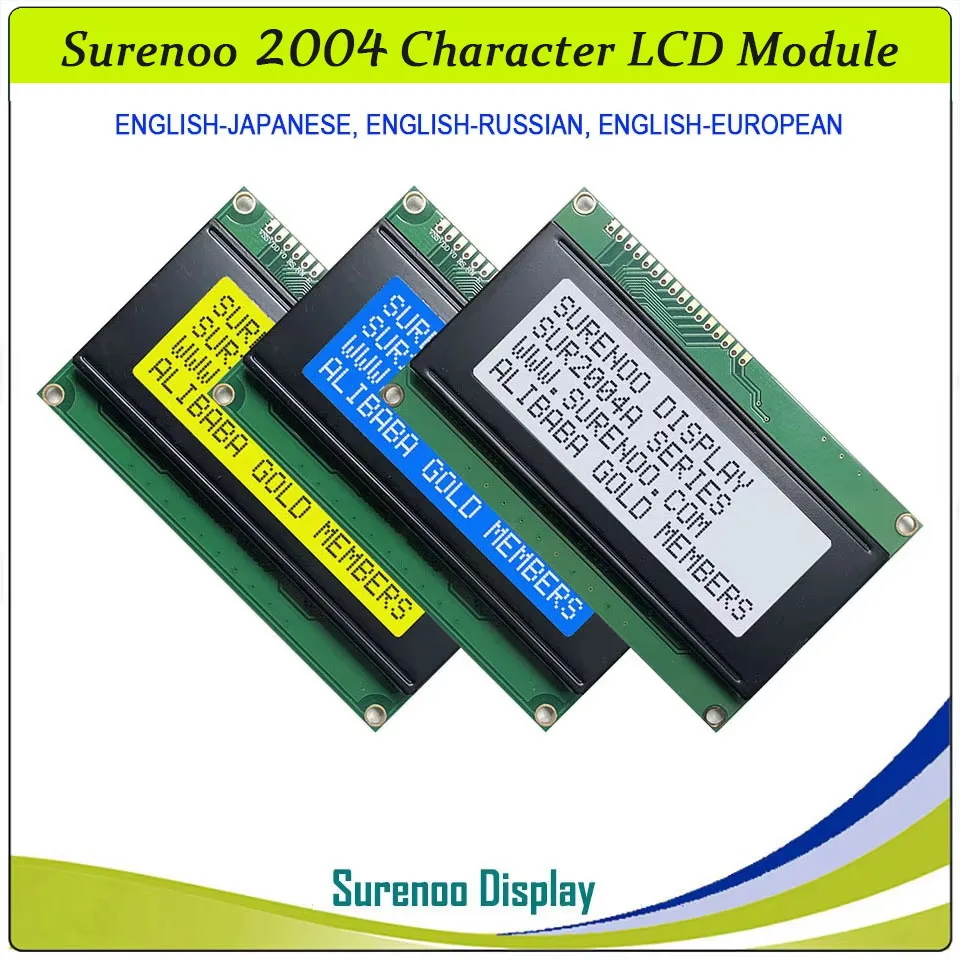 English Japanese Cyrillic Hebrew Russian European 204 20X4 2004 Character LCD Module Display Screen LCM White Blue LED Backlight
