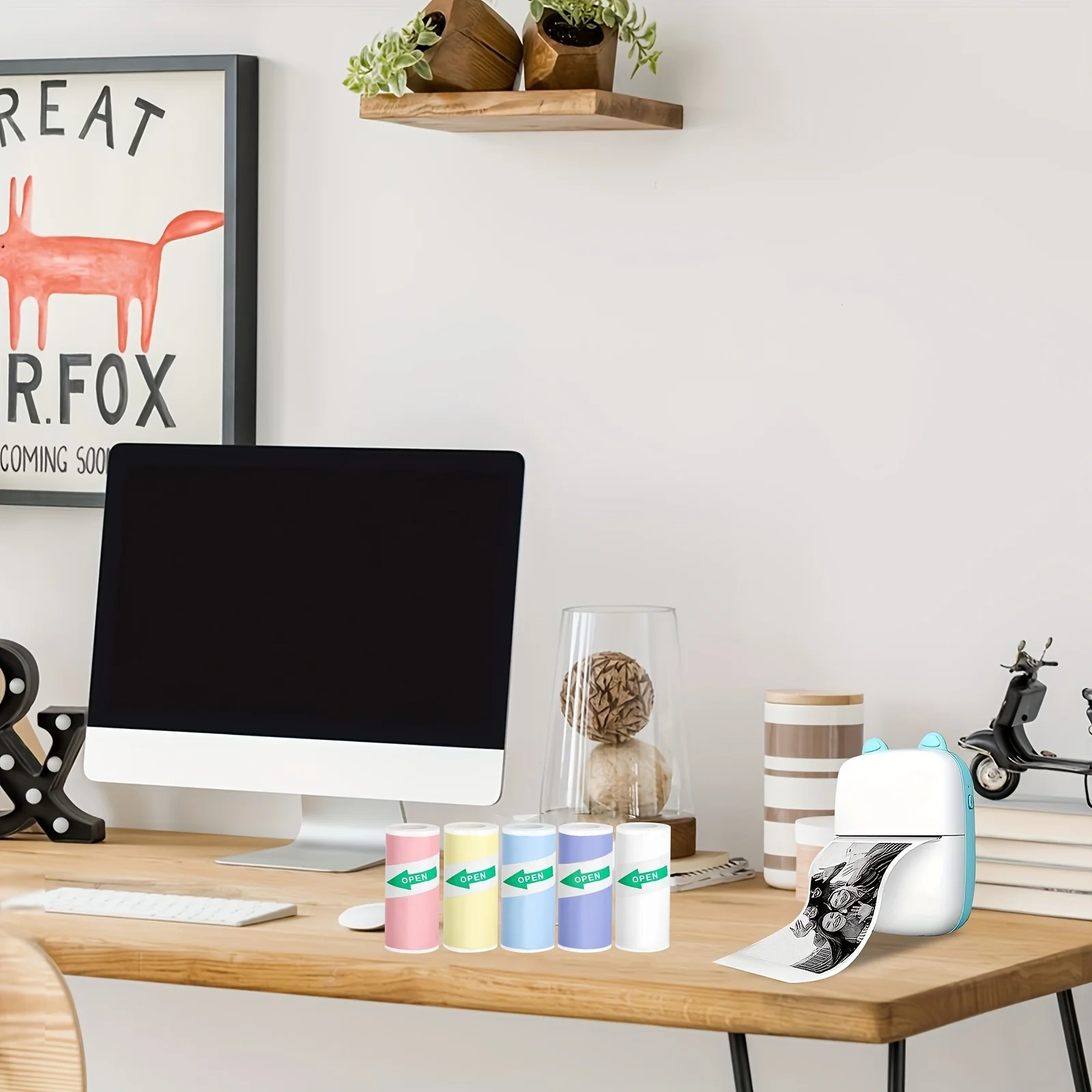 Self-Adhesive Thermal Paper Set - Mini Portable Hot-Sensitive Printer with Cute Face Design, No Printer Needed, 57x25mm