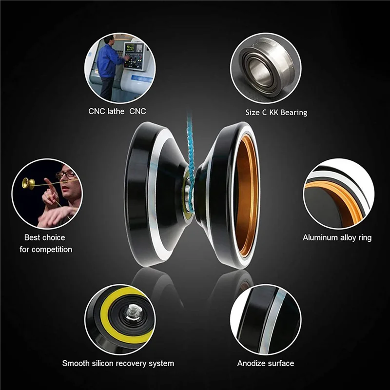 2X MAGICYOYO Non-Responsive Yoyo M001-B,Alloy Aluminum Yoyo With Metal Ring Intermediate Yoyo+Extra 10 String+Bag