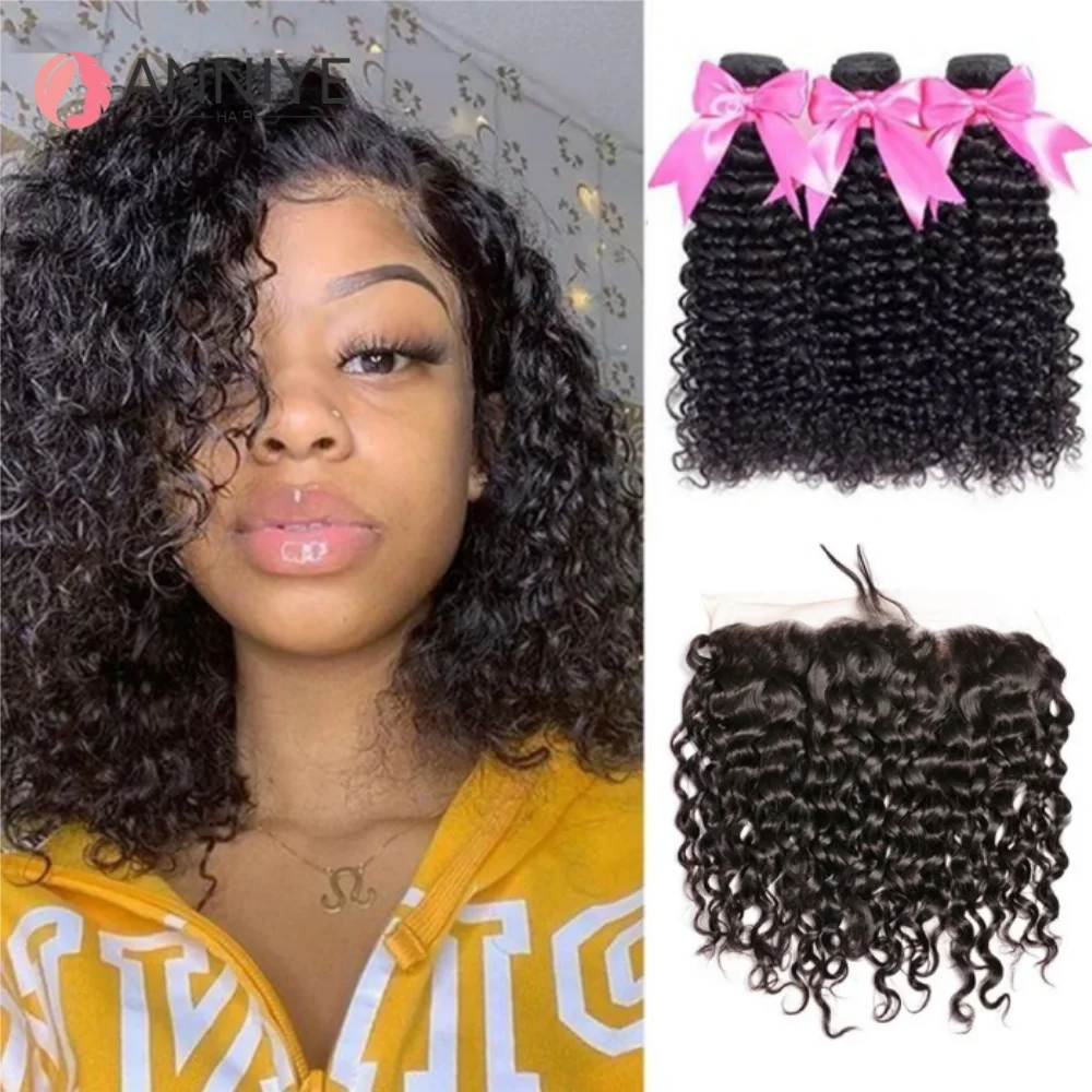 

Water Wave 3 Bundles With 13x4 Frontal Hair Extension 100% Human Hair Weave For Black Women Natural Color Virgin Hair Remy Hair