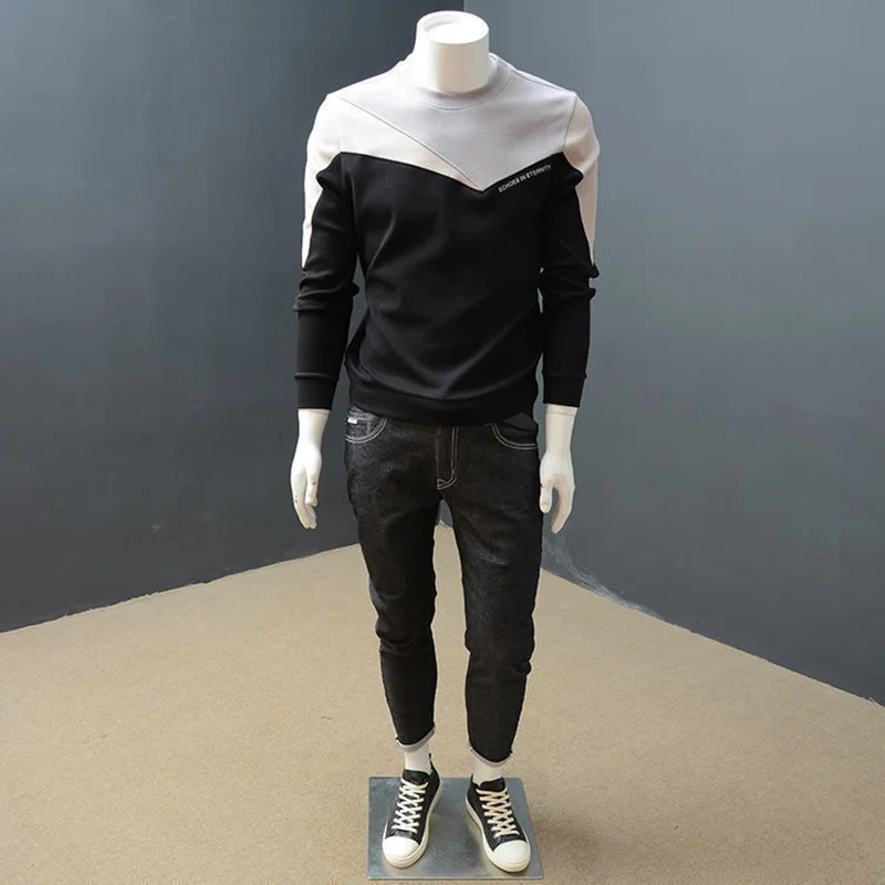 Fashion O-Neck Spliced Letter Asymmetrical T-Shirt Men\'s Clothing 2023 Autumn New Oversized Casual Pullovers Korean Tee Shirt