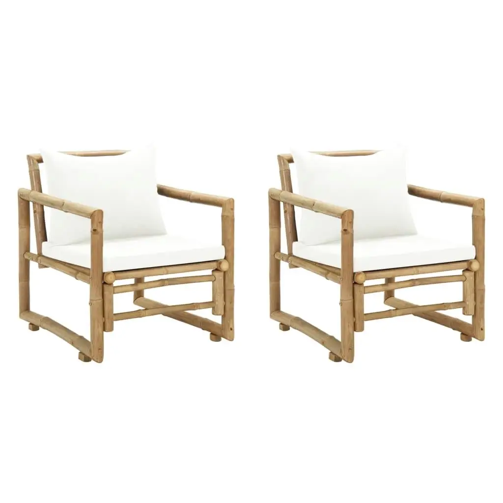 2 PCS Bamboo Patio Chairs Set with Cushions & Pillows for Outdoor Comfort