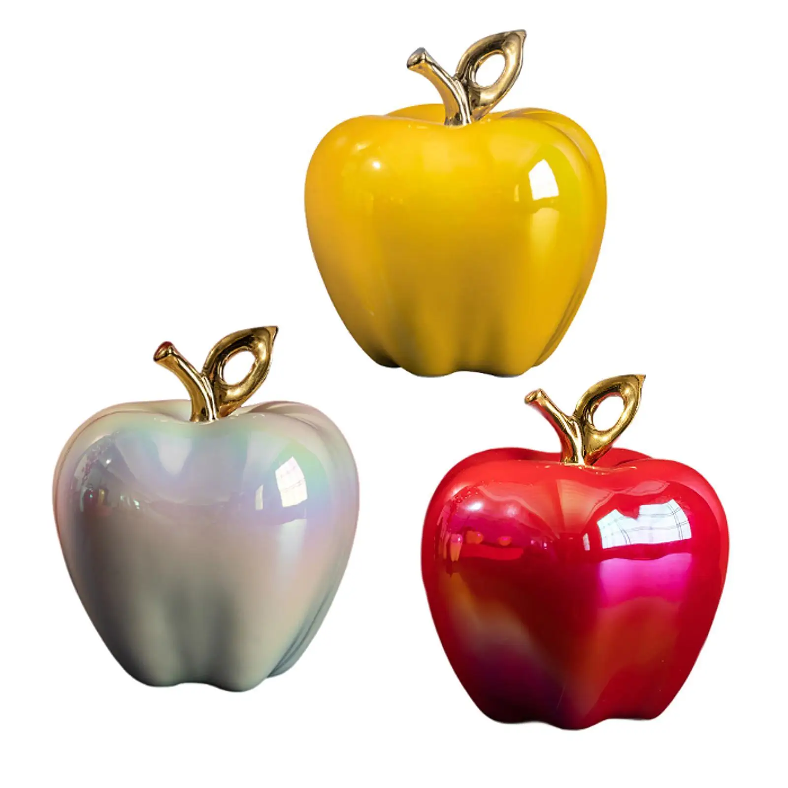 Elegant Fruit Statue Glazed Ceramic Apple Figurine Modern Sculpture Decoration for Desk Cabinet Bedroom Office