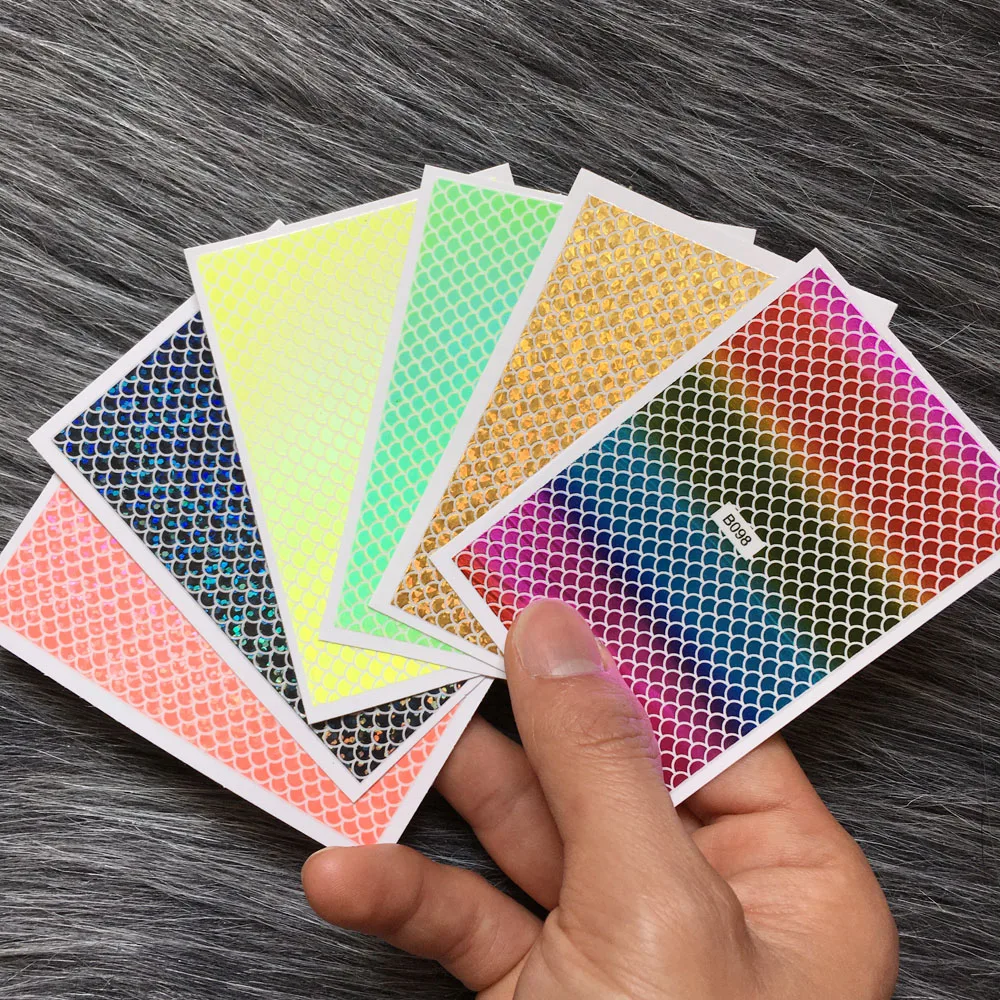 

3D Neon Snake Skin Design Nail Art Sticker Colorful Fluorescent Fish Scale Laser Decals Decoration Manicure Self-Adhesive Slider