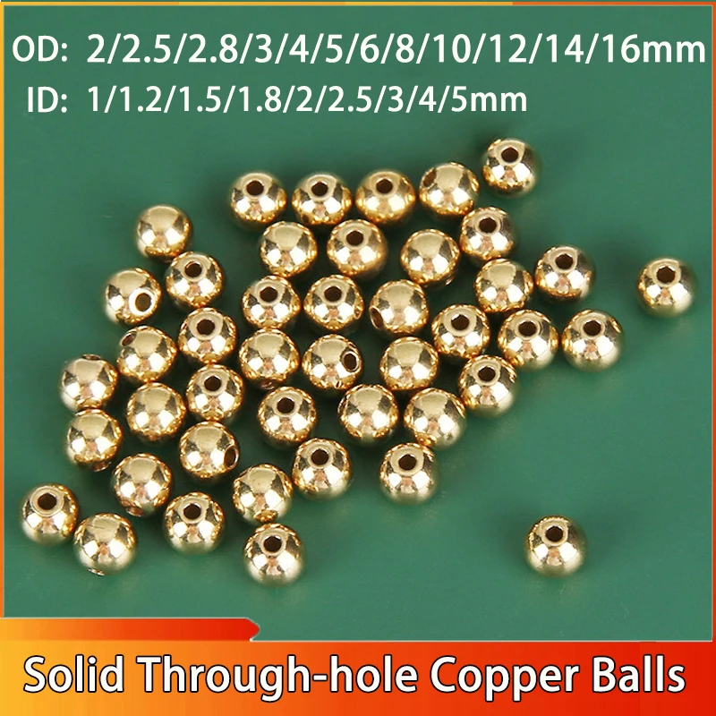 

20~360pcs OD: 2~16mm ID: 1~2.5mm Solid Through-hole Brass Balls Round Brass Beads Round Ball Loose Beads for DIY Accessories