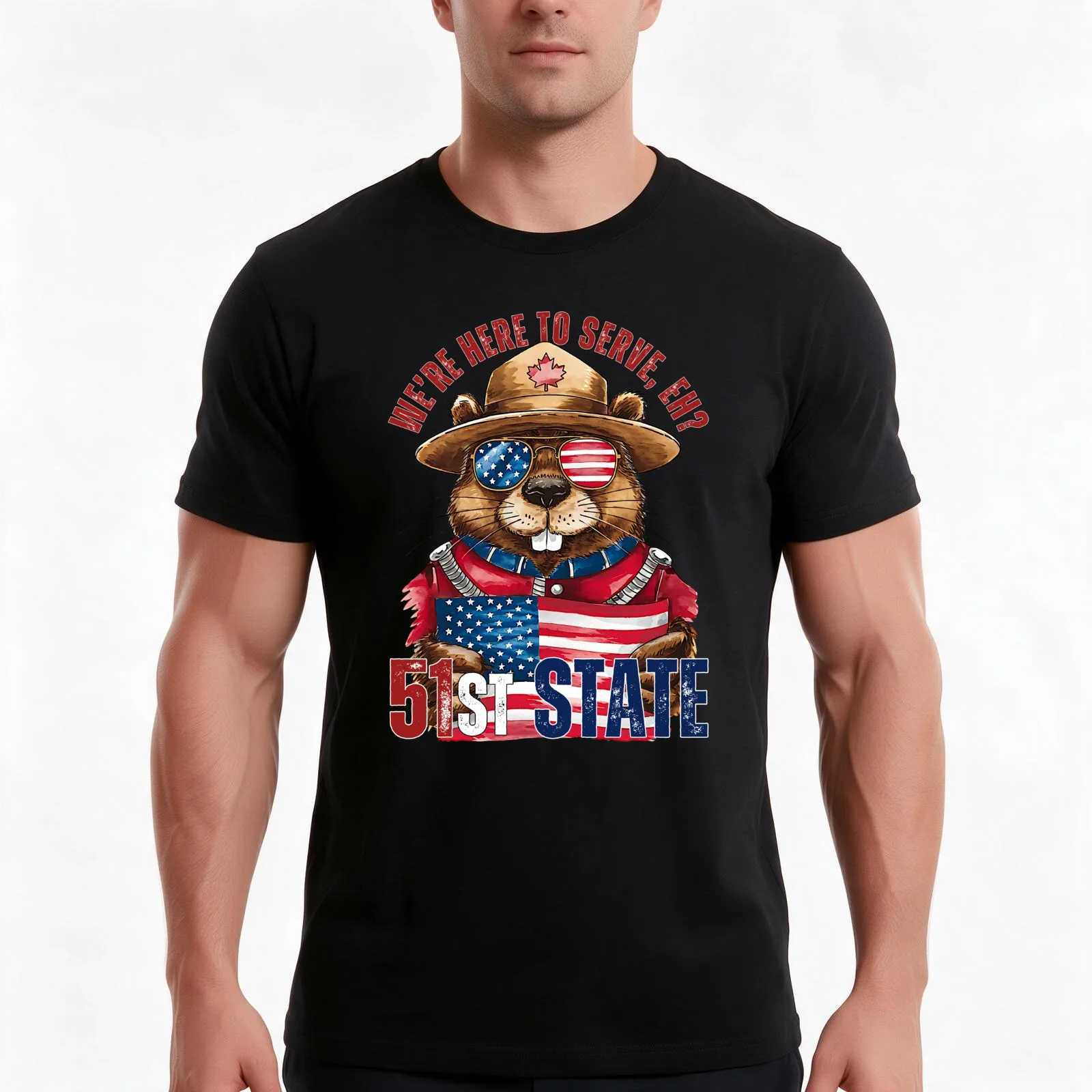 51st State Canada We're Here to Serve Eh? T-Shirt Summer Casual Cotton Tee Oversized Streetwear Tops Vintage Graphic Print