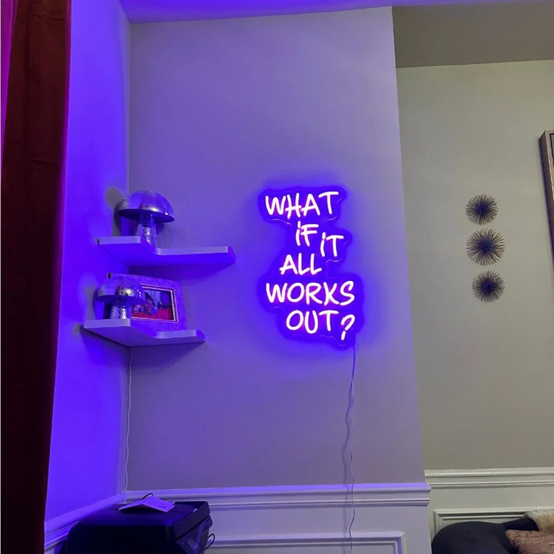 What if it All Works Out Neon Sign Wall Art Decor Positive Bedroom Game Room Sign Personalized Gifts for Teens Bar Club Sign