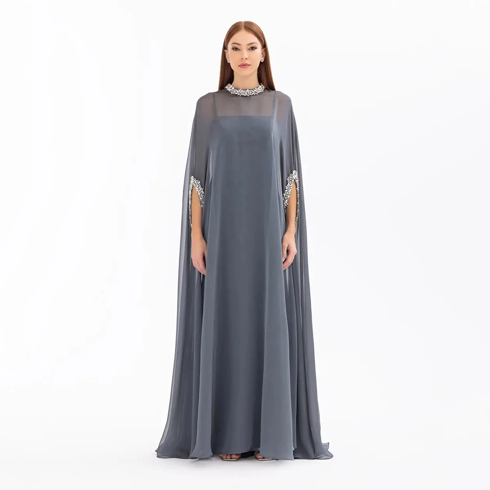 

Formal Party Dresses for Women 2025 Crystal O Neck Cape Mermaid Evening Gowns Maxi Spaghetti Straps Trumpet Wedding Guest Dress