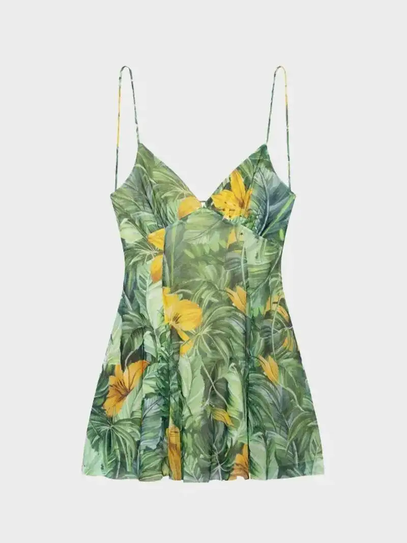 Verão novo doce e picante leopardo impressão de seda malha com decote em v sem costas vestido camisola para mulher tanque mini vestido doce sexy