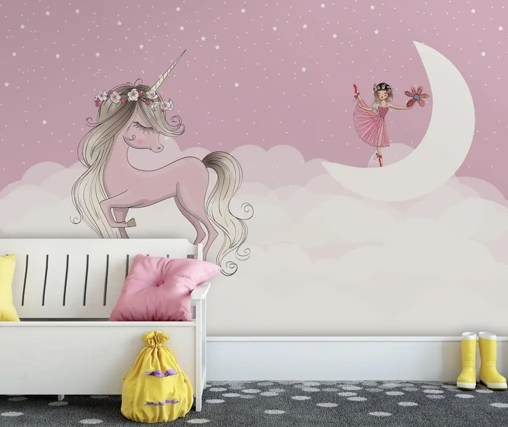 Custom Multiple materials mural Nordic hand-painted cute unicorn starry children background wall 3d wallpaper