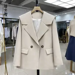 Navy collar design sense women's small suit 2024 autumn new Korean beige small suit women jacket blazer mujer