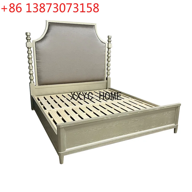 American Country Solid Wood Bed Modern Minimalist Retro Bedroom Bed Bedside Table Combination