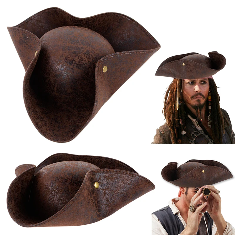 

Halloween Brown Pirate Hat Cosplay Masquerade Party Men Women Children Faux Leather Pirate Costume Accessories Tricorn Hats