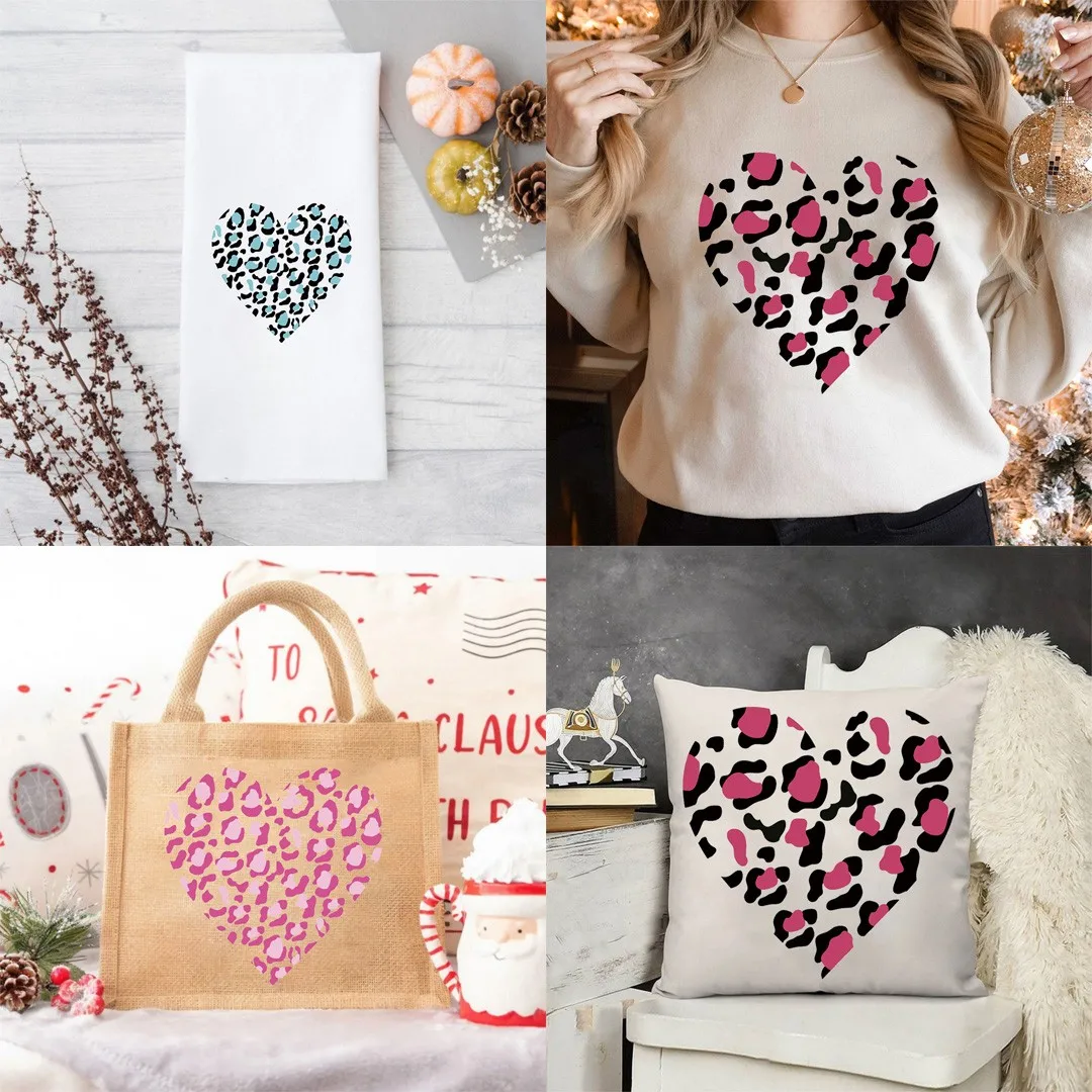 Love Heart Leopard Print Heat Sticker On Clothes DIY Washable Iron On Transfer For Clothing Bag Colorful Patch Hat Appliqued