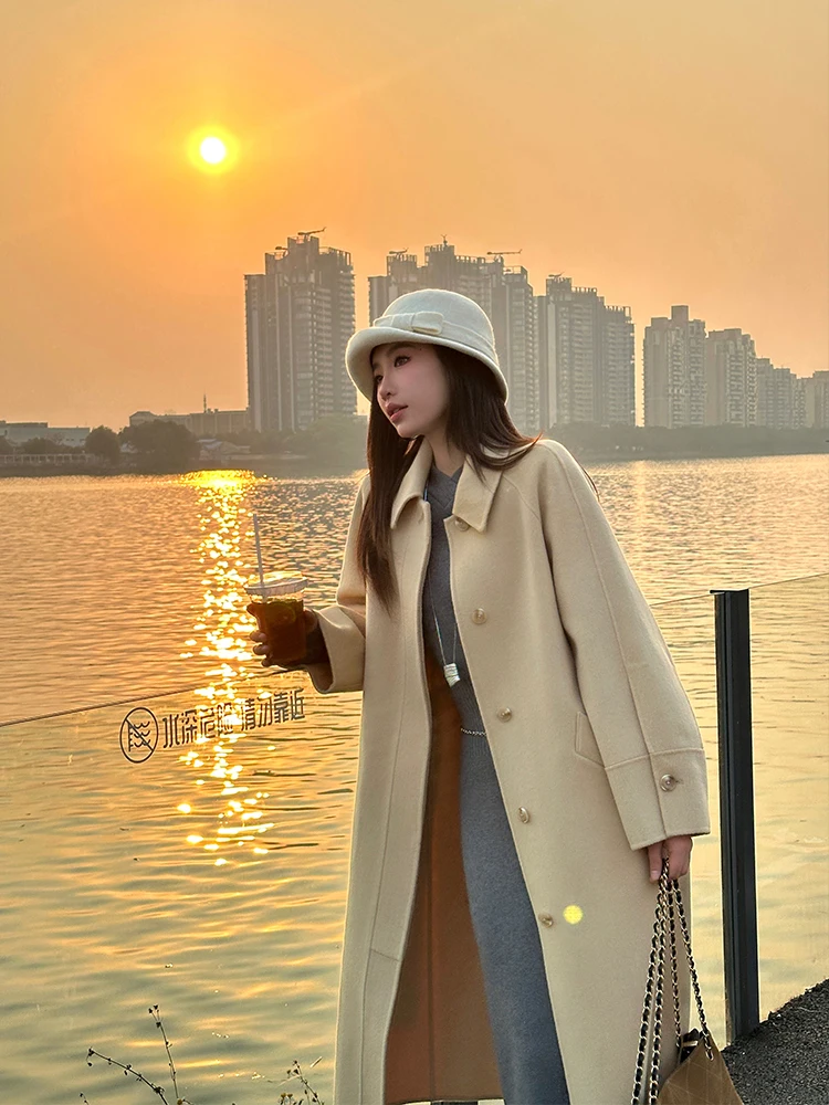 

Двустороннее шерстяное пальто ZQ, повседневное, из 100% шерсти, удлиненное, с длинными рукавами, на одной пуговице