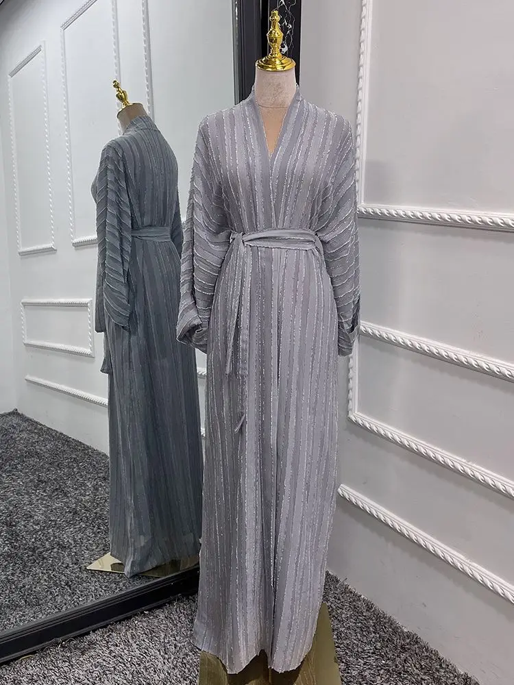 Abaya muçulmana com cinto WY709, vestido muçulmano de manga comprida Dubai, Djellaba Islã, quimono aberto, cores Ramadan, Eid