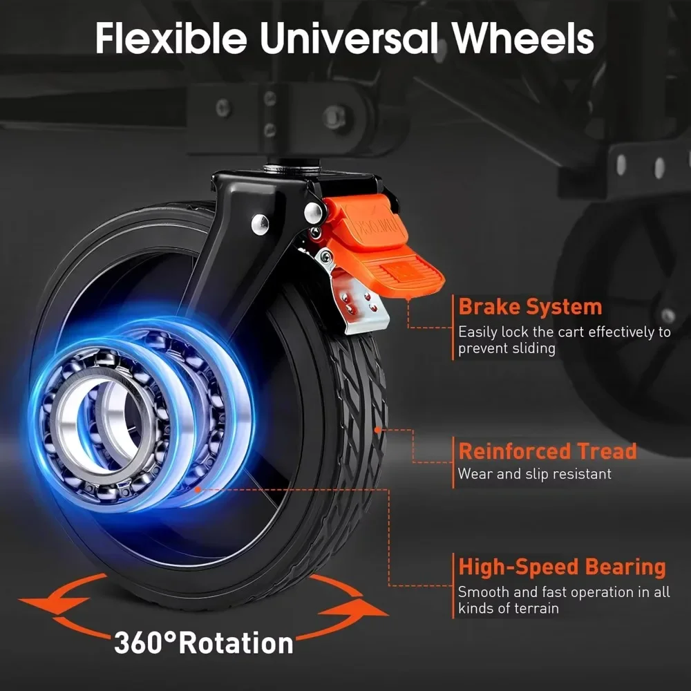 Складная складная тележка с тормозами, сверхмощная садовая тележка с колесами, портативная универсальная тележка большой вместимости