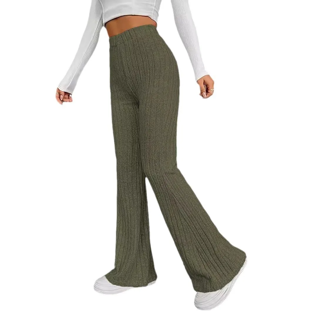 Casual Relaxed Fit Pants with Flared Leg Style and Thick Full Length High Waist Streetwear Patchwork Slight Stretch Women Pants
