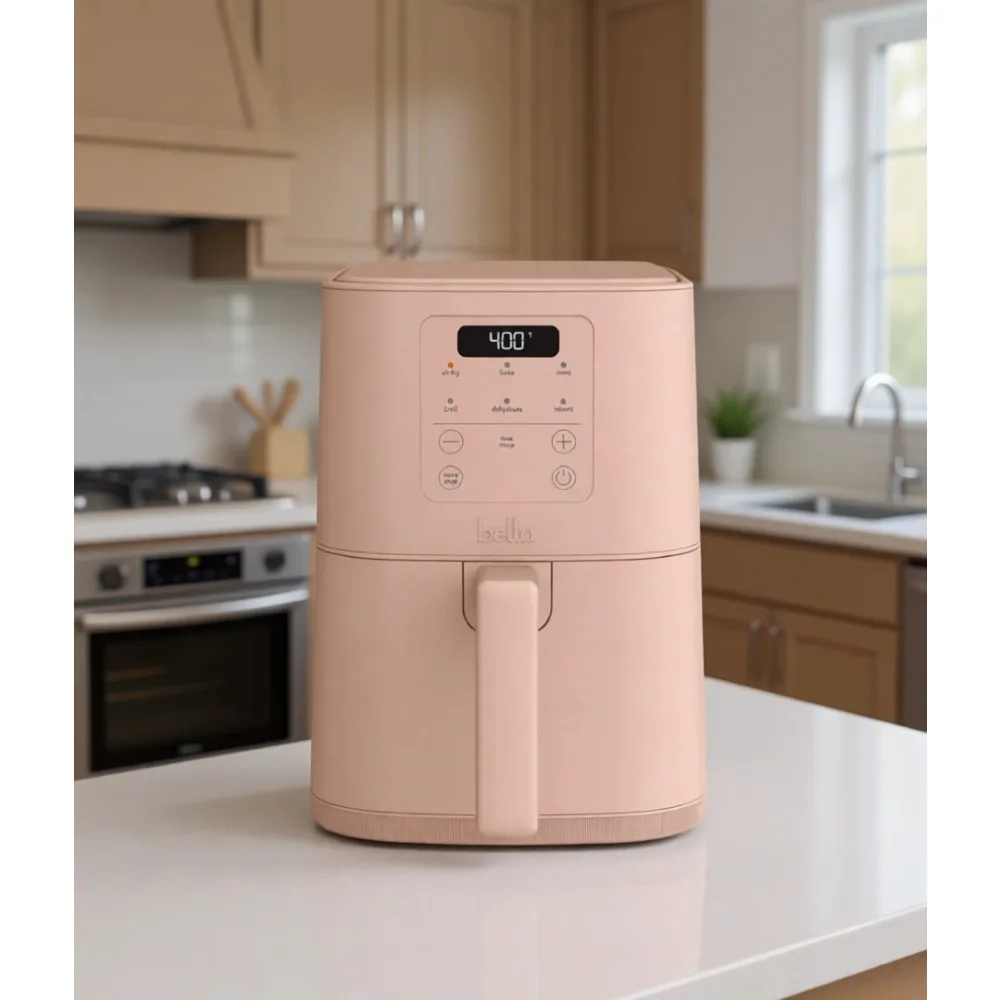 

4Qt Slim Air Fryer with Ceramic Nonstick Coating Adjustable Temperature 6 Presets 60 Min Timer 3.3lb Capacity