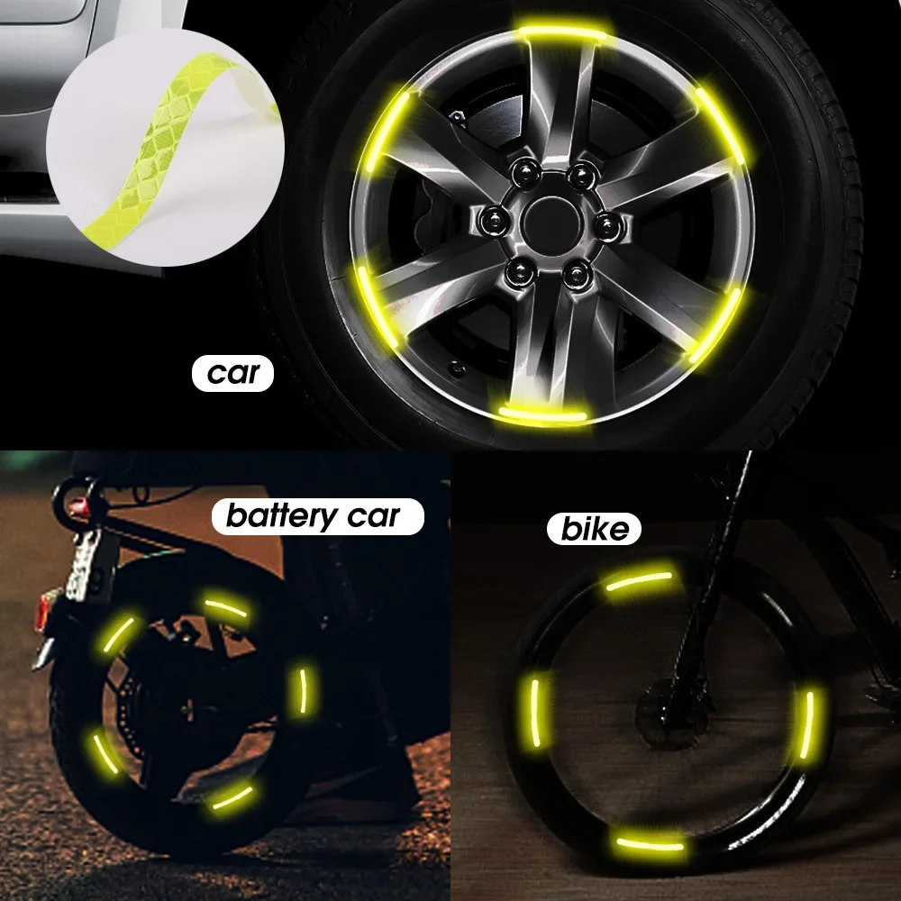 20pcs Car Wheel Hub Reflective Sticker Tire Rim Reflective Strips Luminous Sticker on Universal Car Night Driving Roadway Safety