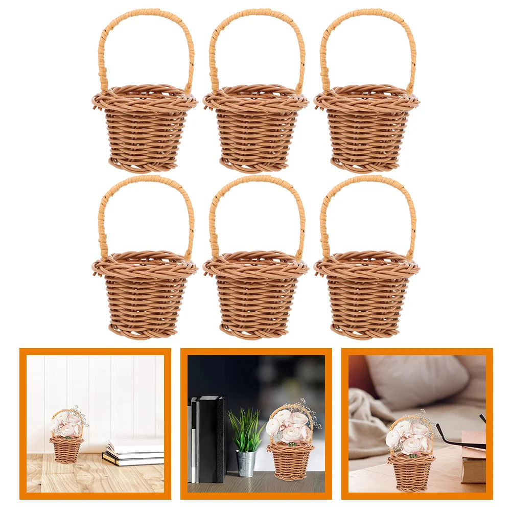 

6pcs Mini Flower Baskets Small Woven Basket Rattan Color Decorative Craft Wedding Party DIY Easter Favors Lightweight Portable