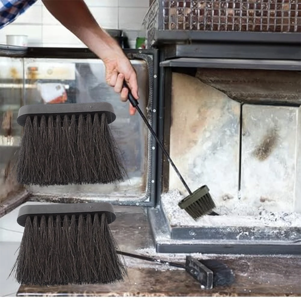 Set of 2 Replacement Fireplace Brush Heads with Plastic Handles for Cleaning For BBQ Grills and Heating Appliances