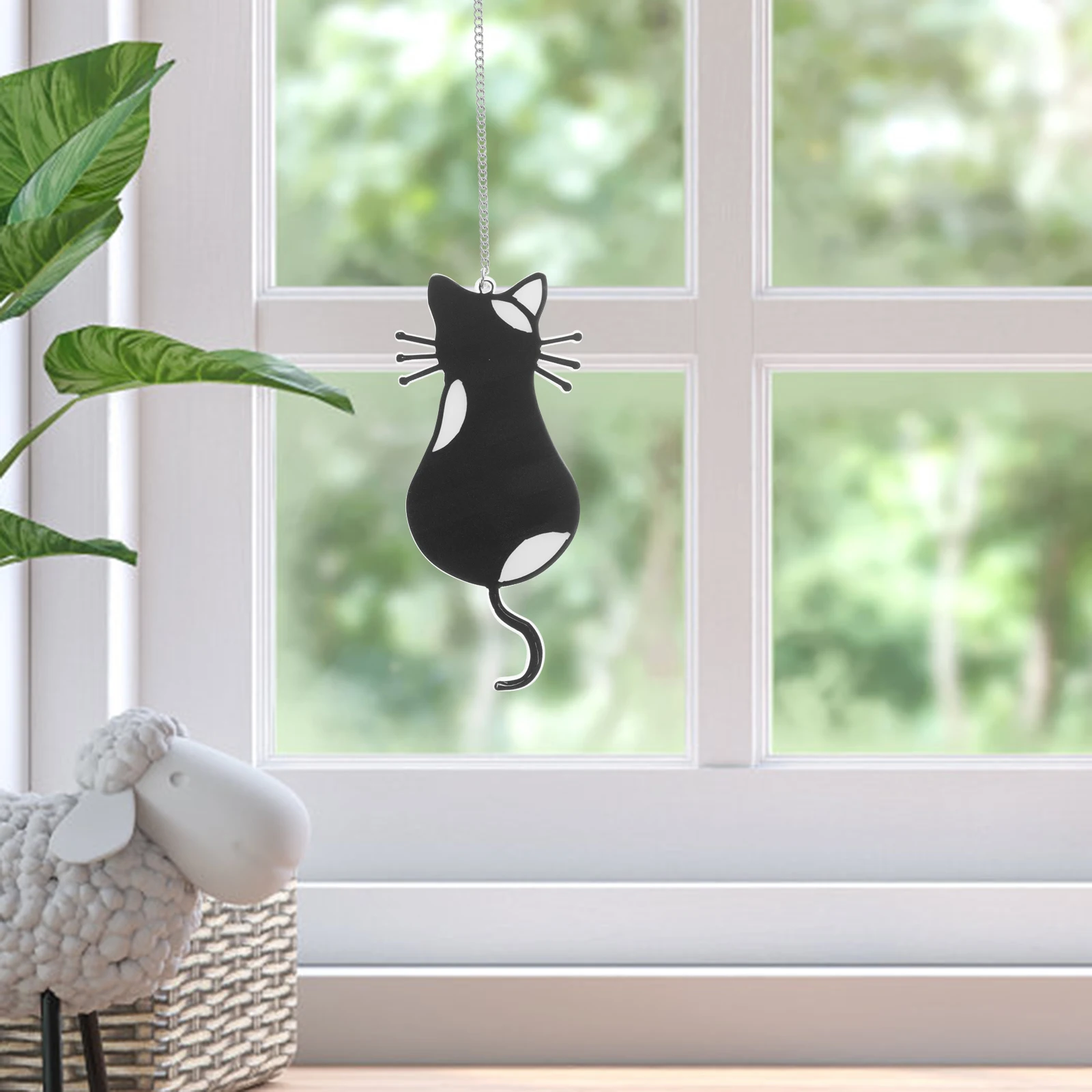

Stained Glass Hanging Acrylic nament Cat Shape Wall Art Hanging Iron Chain Home Decor Colored Sun Catcher Wall Art