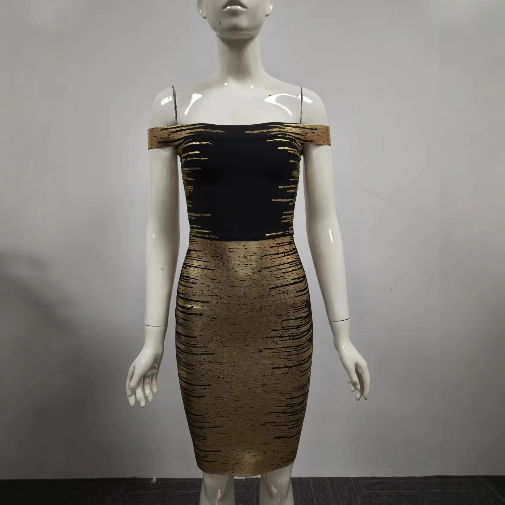 

Роскошное черно-золотое вечернее платье в полоску с открытыми плечами, сексуальное облегающее платье для вечеринки, свадебное, для гостей, на выпускной, на день рождения, Vestidos