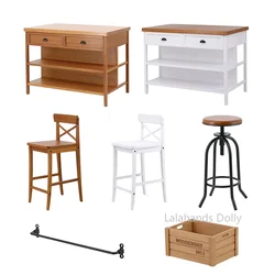 1/6 Dollhouse Miniature Furniture Items Wood Kitchen Island Platform/Worktable/BarChair/Storage Box Decoration Accessories