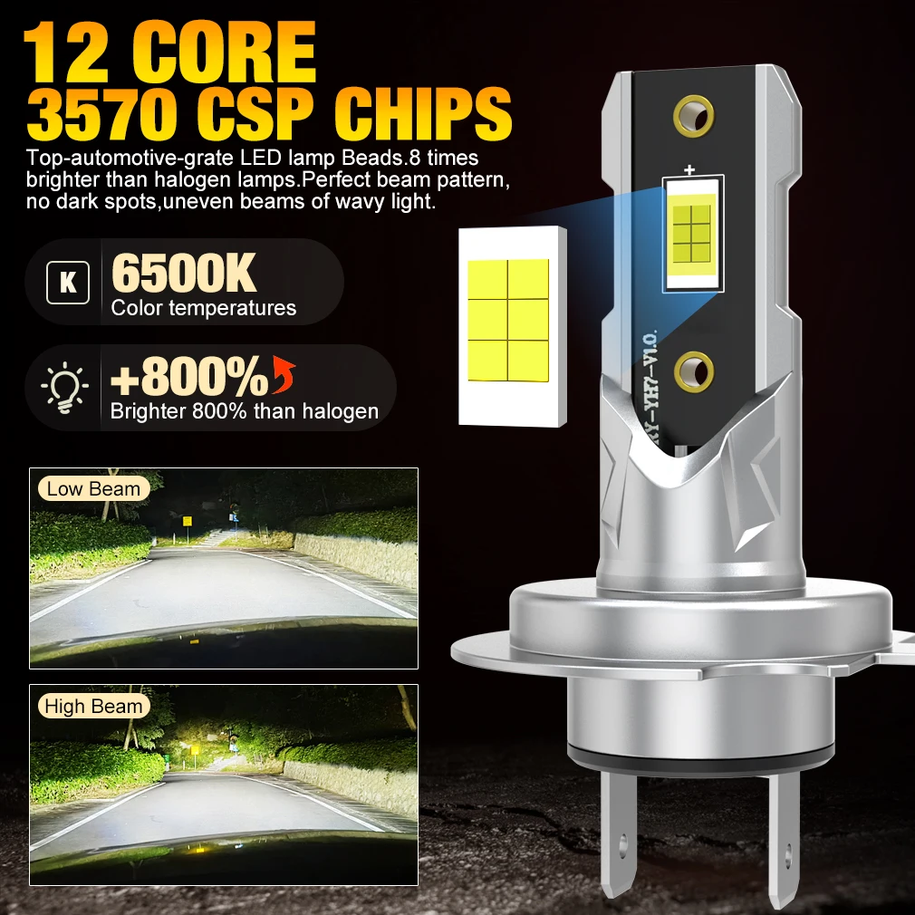 XSTORM H7 LED Bulb Headlight Kit Mini Wireless 50W 20000LM 6500K CSP for Car Headlamp 12V White Auto Diode Lamps H7 Fanless Led
