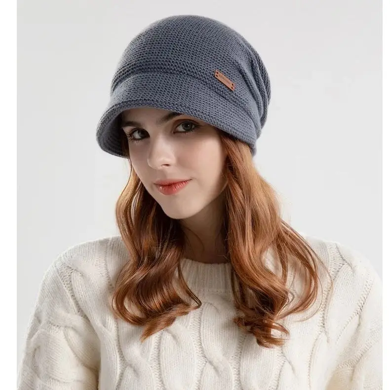 Winter Velvet Stacked Hat Women's Outdoor Warm Hooded Hat Wide Brim Show Face Small Ear Protection Fashion Moon Hat